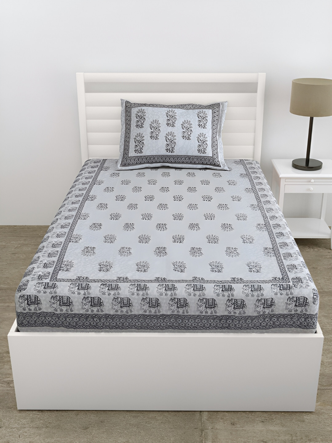 

DOLLIFI Grey Ethnic Motifs Cotton 180 TC Single Bedsheet With 1 Pillow Cover