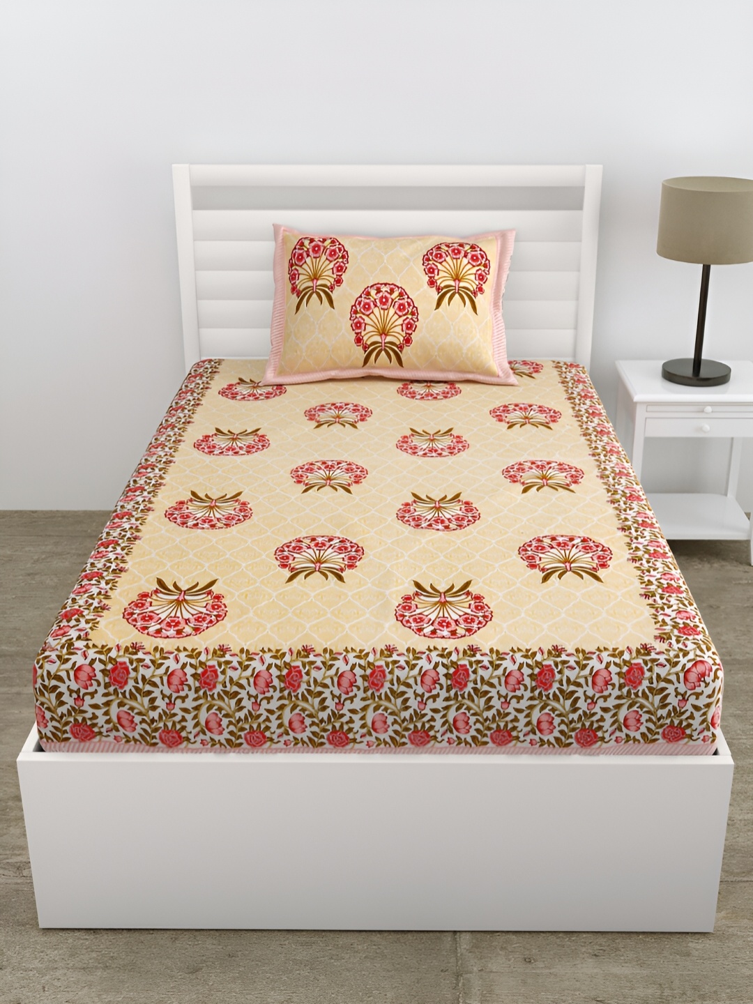 

DOLLIFI Red & Brown Floral Printed Cotton 180 TC Single Bedsheet With 1 Pillow Cover