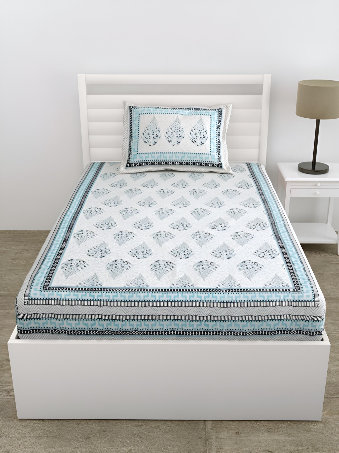 

DOLLIFI Grey & Green Ethnic Motifs Cotton 180 TC Single Bedsheet With 1 Pillow Cover