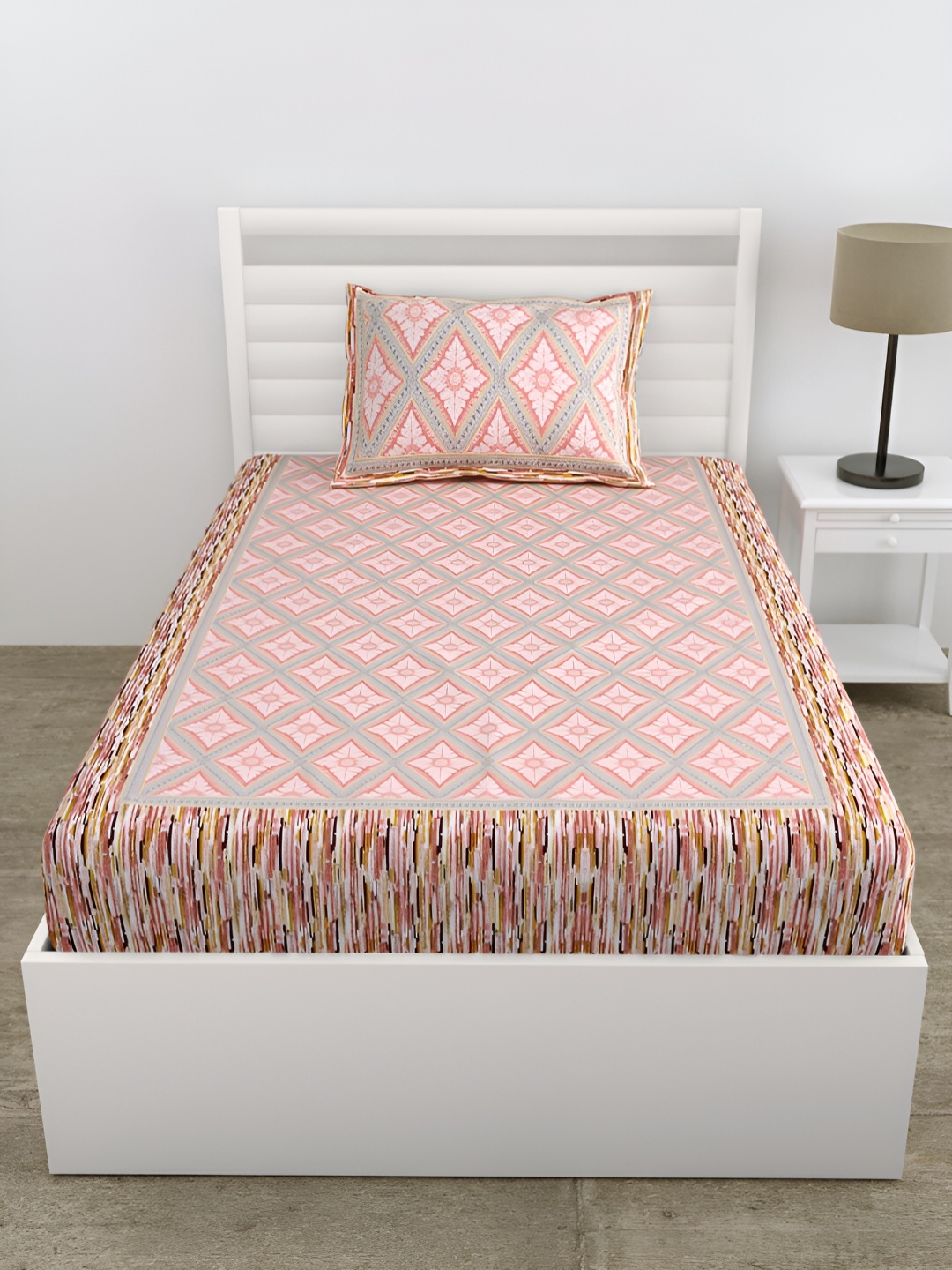 

DOLLIFI Pink & Grey Ethnic Motifs Cotton 180 TC Single Bedsheet With 1 Pillow Cover