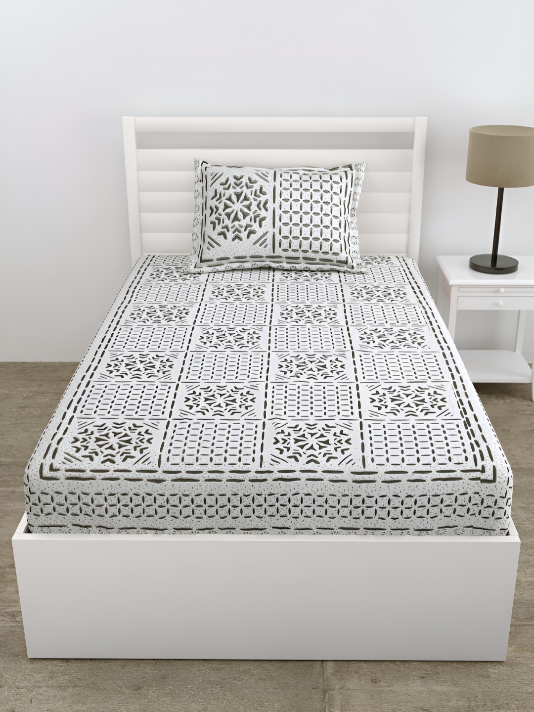 

DOLLIFI Grey & Brown Geometric Cotton 180 TC Single Bedsheet With 1 Pillow Cover