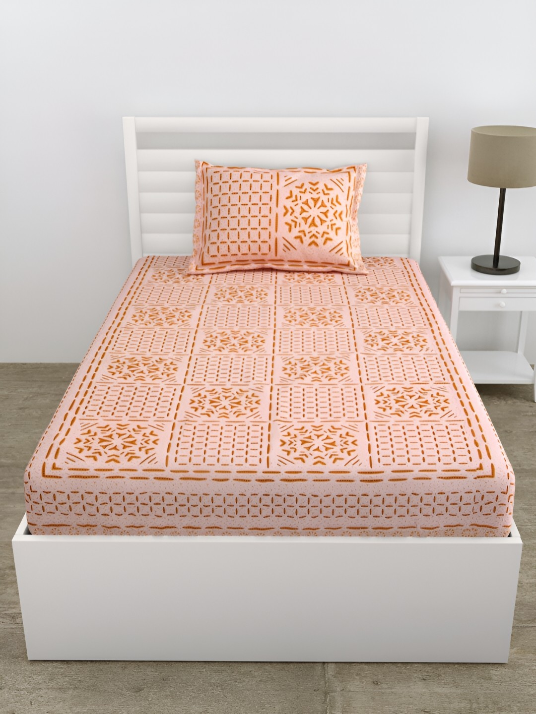 

DOLLIFI Pink & Brown Geometric Cotton 180 TC Single Bedsheet With 1 Pillow Cover