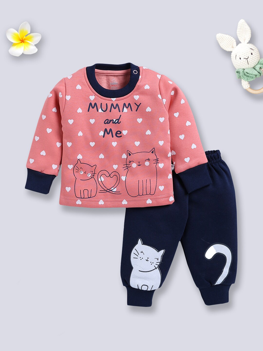 

Moms Love Girls Graphic Printed Top With Trousers, Peach
