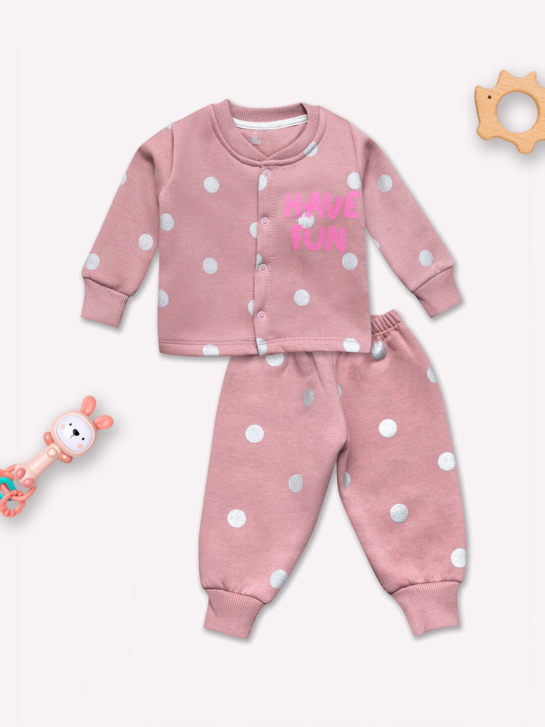 

Moms Love Infants Girls Printed Front Open T-Shirt with Joggers, Peach