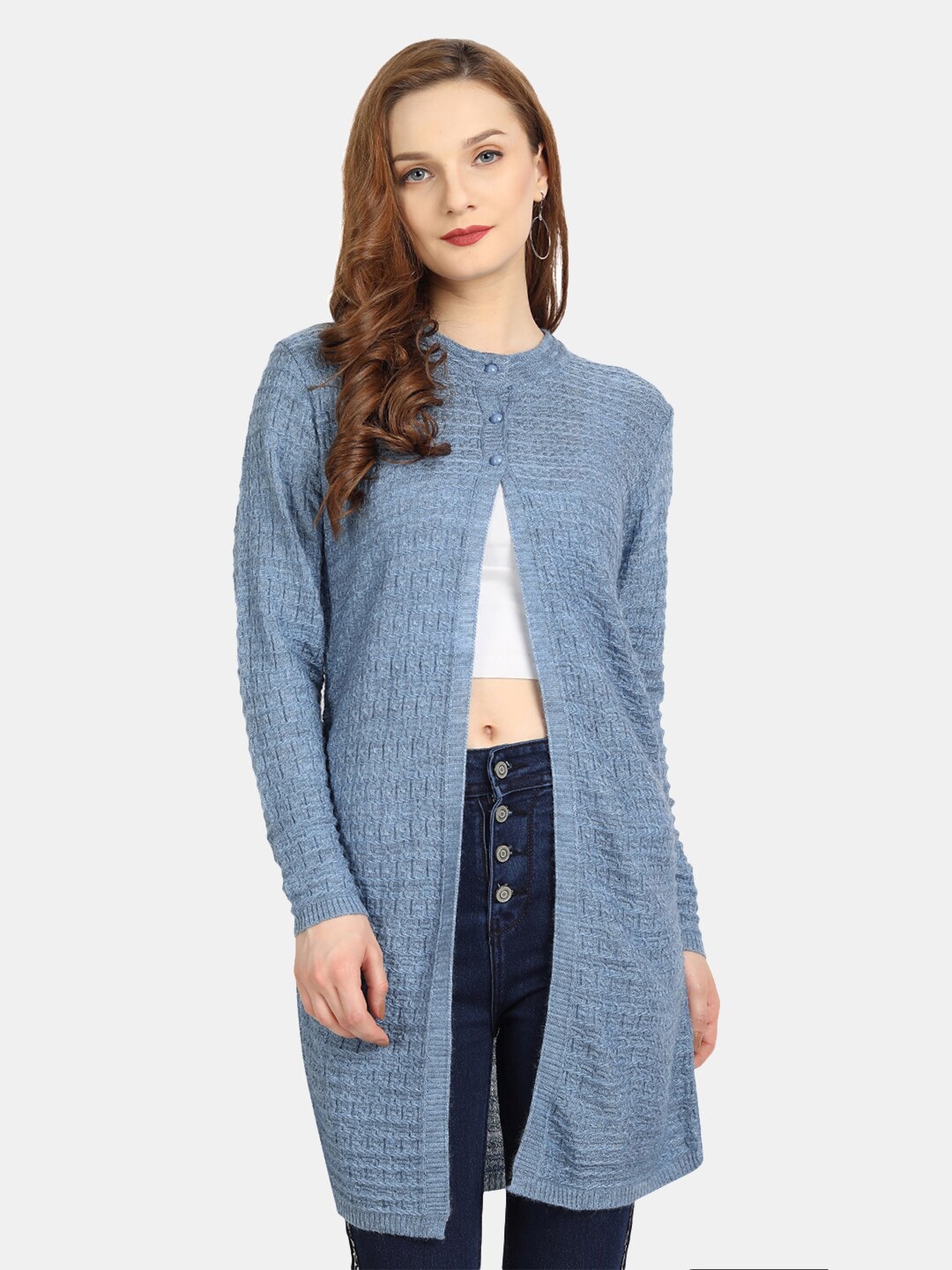

CLAPTON Cable Knit Woollen Longline Cardigan, Blue