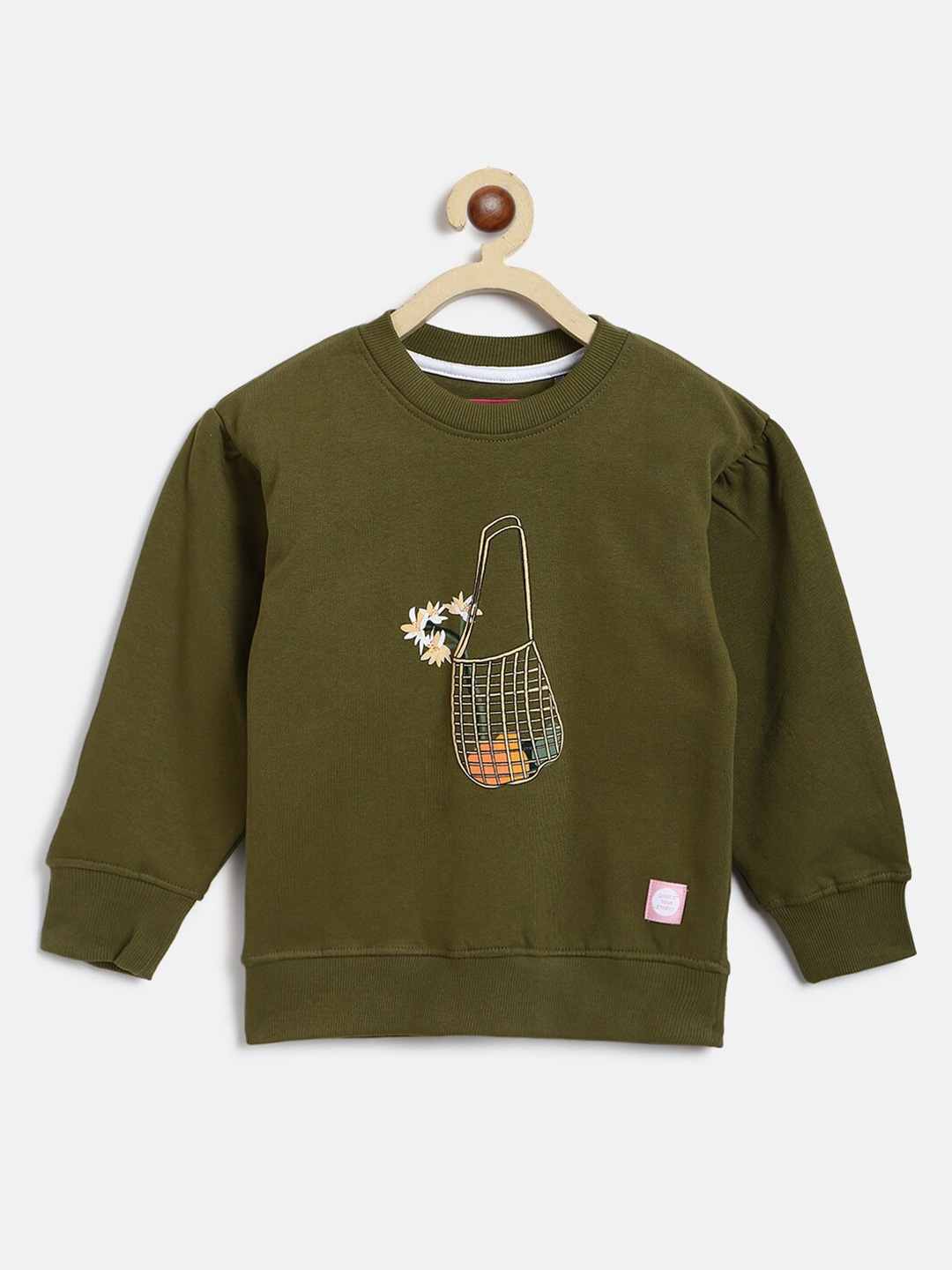 

TALES & STORIES Girls Graphic Printed Pullover Sweatshirt, Olive