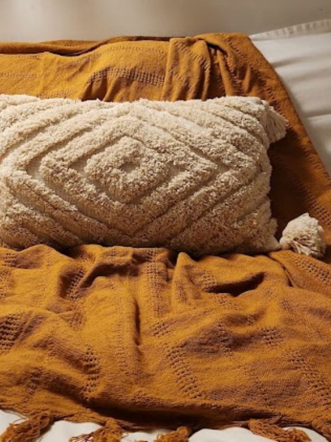 

HYPPY Mustard Woven-Design Cotton Throws