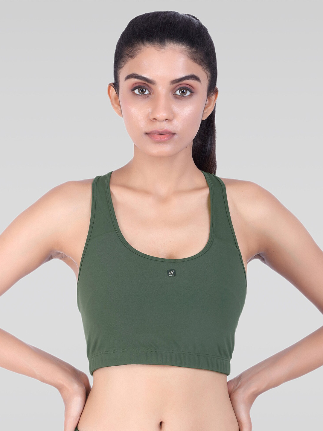 

LAASA SPORTS Full Coverage Removable Dry Fit Padding Workout Bra With All Day Comfort, Green