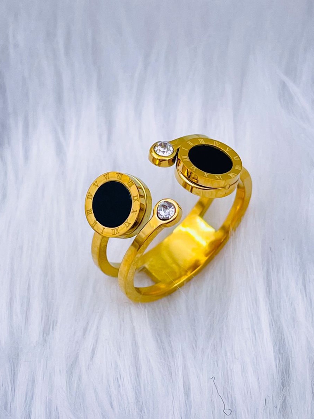 

ZIVOM Gold-Plated CZ--Stone Studded Double Circle Design Finger Ring
