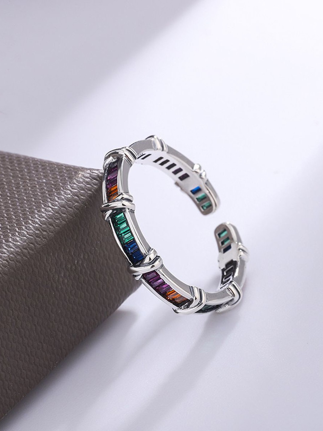 

ZIVOM Silver-Plated CZ Stone Studded Cross Design Finger Ring