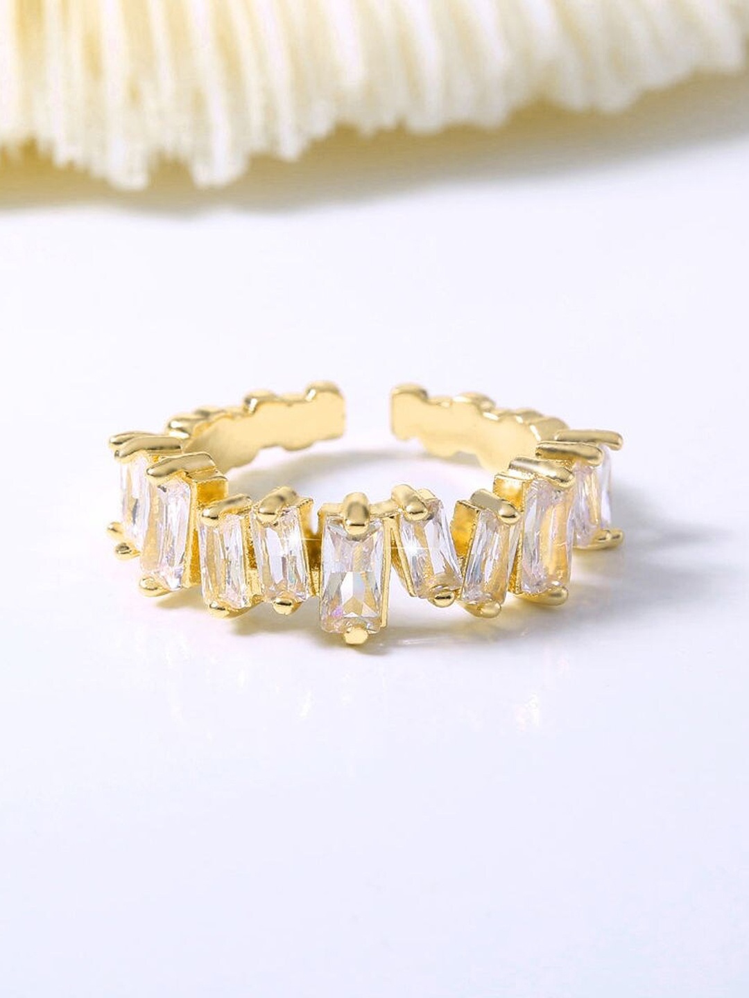ZIVOM Gold-Plated CZ Stone Studded Baguette Design Finger Ring