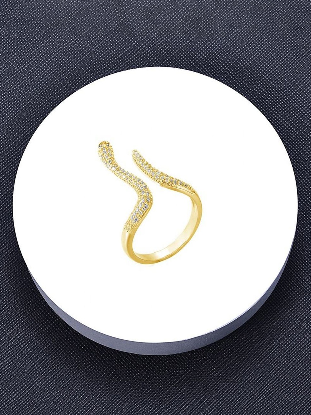

ZIVOM 18KT Gold-Plated CZ-studded Snake Finger Ring