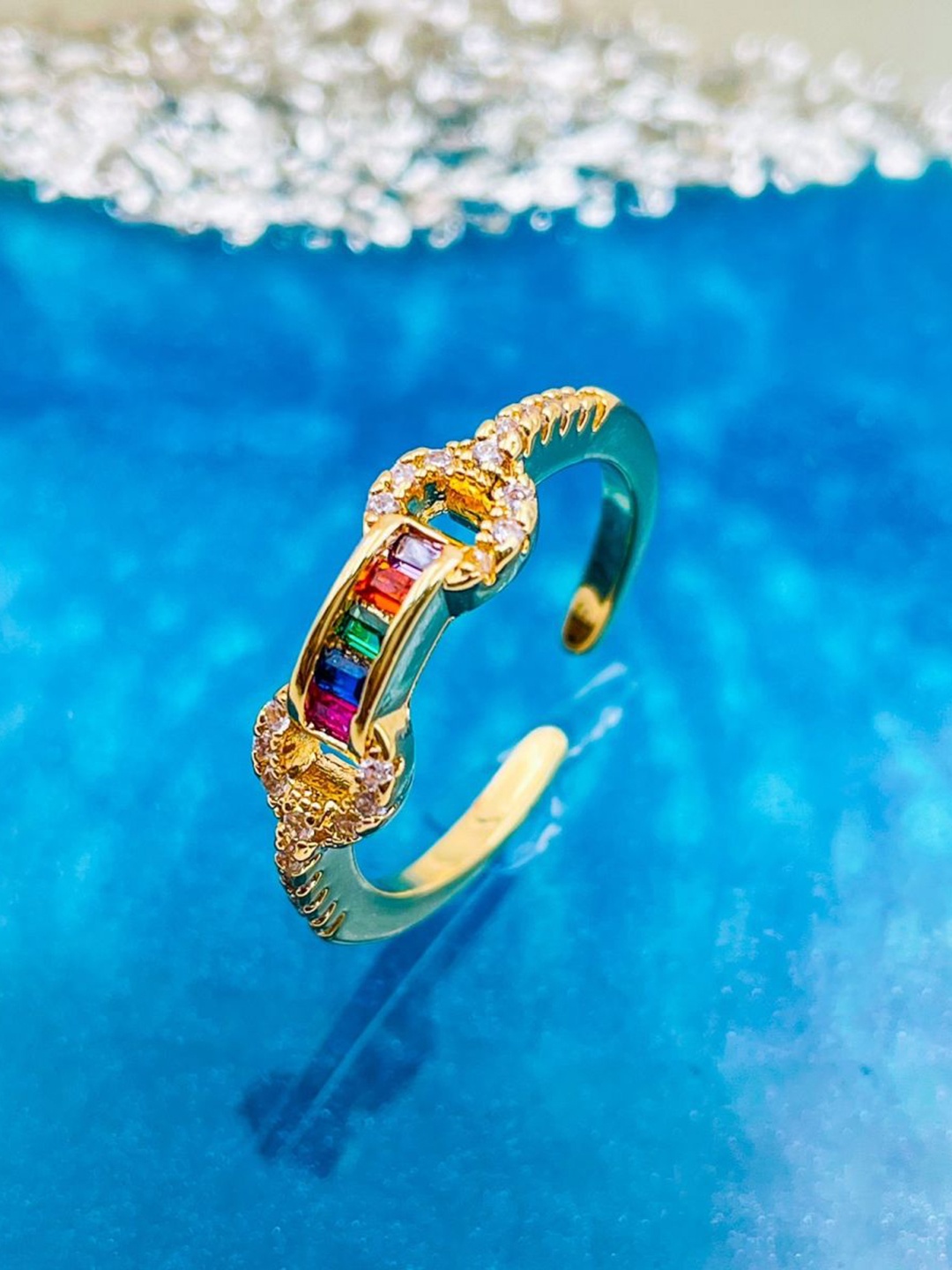 

ZIVOM 18K Gold-Plated CZ-Studded Open Back Finger Ring
