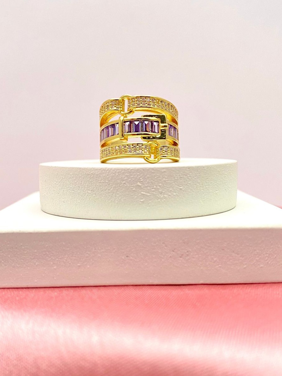 

ZIVOM 18KT Gold-Plated CZ-Studded Open Back Finger Ring