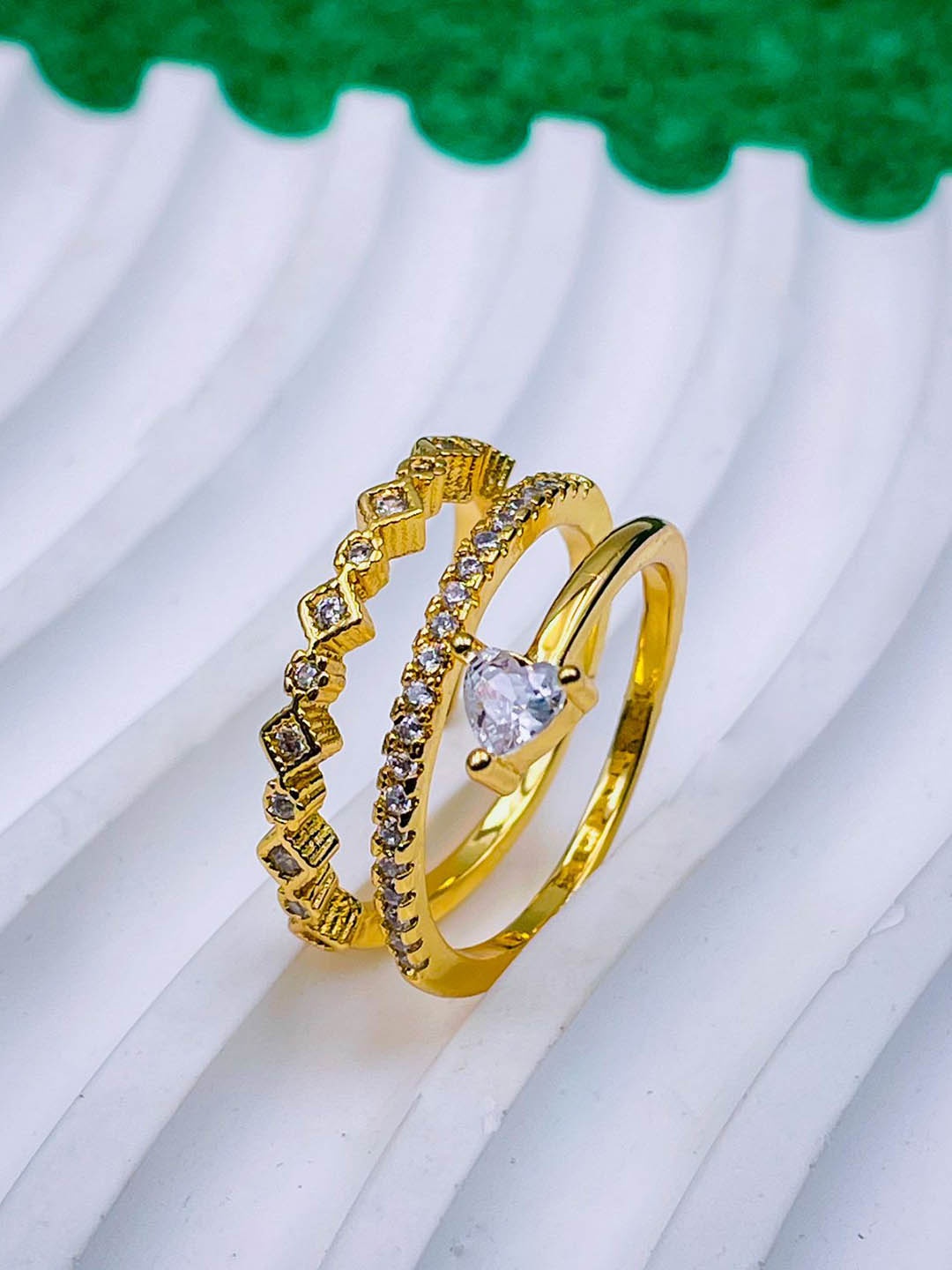 

ZIVOM Gold-Plated CZ--Stone Studded Triple Layer Design Finger Ring