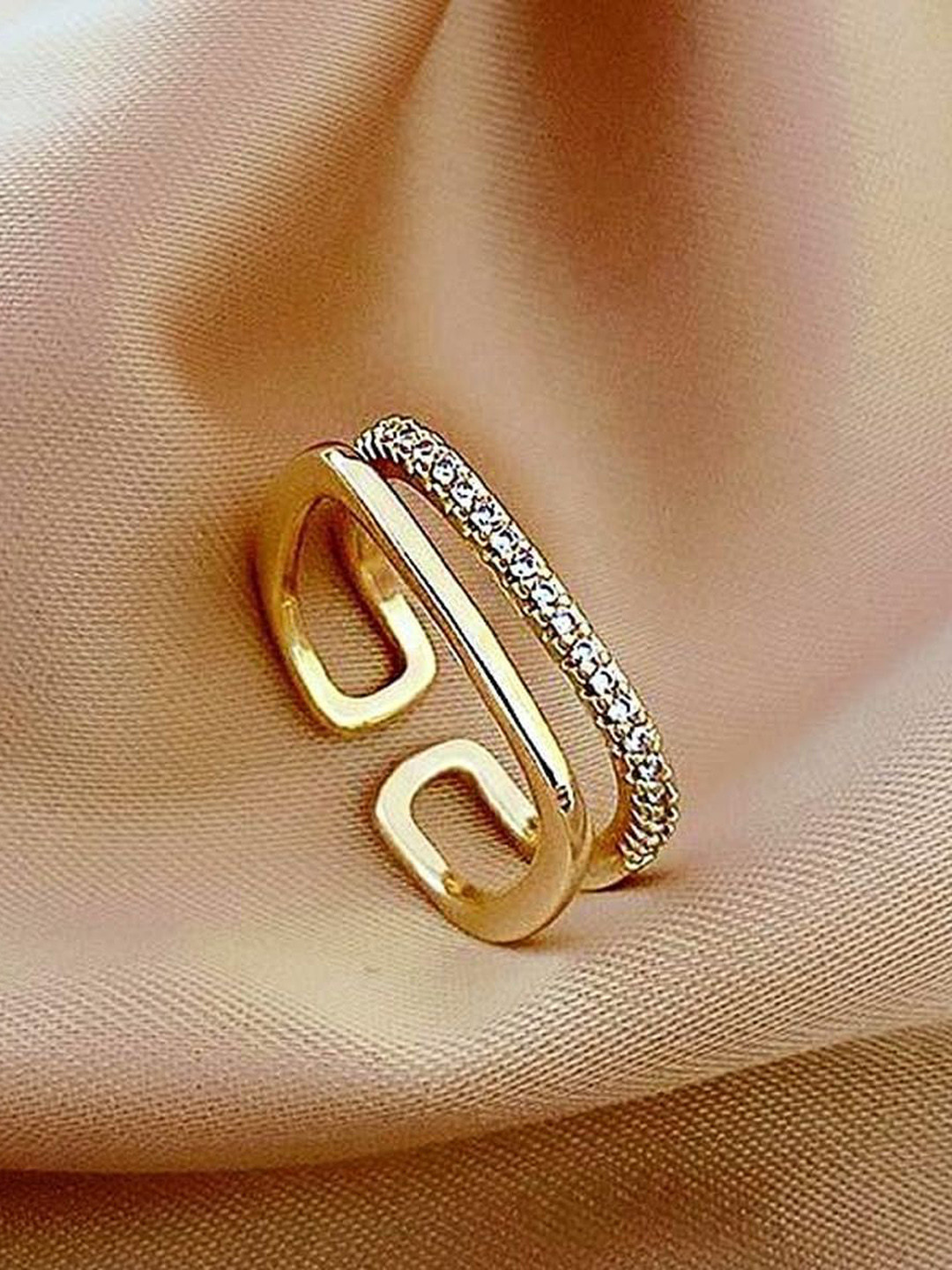 

ZIVOM 18KT Gold-Plated CZ-Studded Open Back Finger Ring