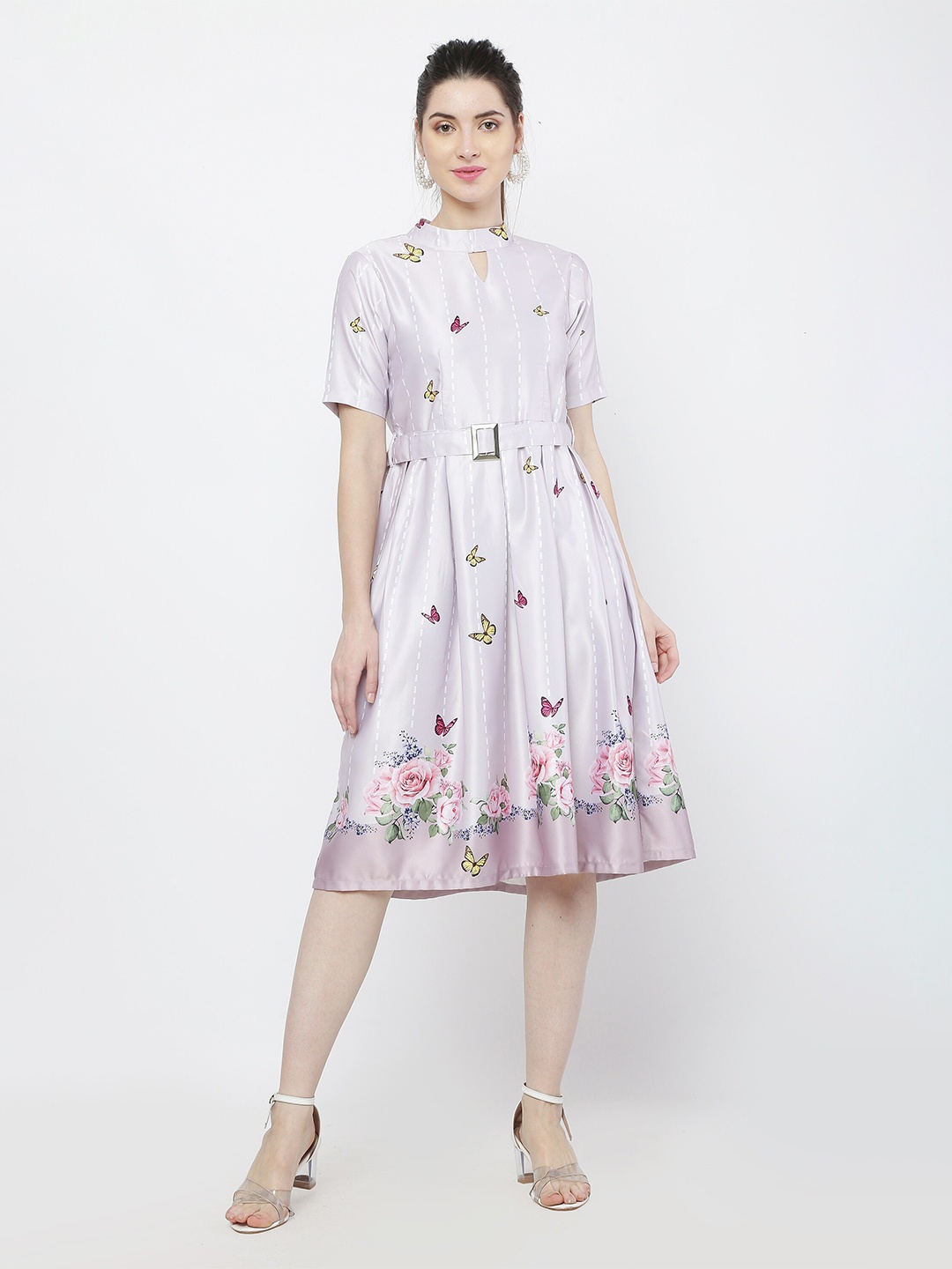 

BAESD Floral Print Satin Fit & Flare Midi Dress, Peach