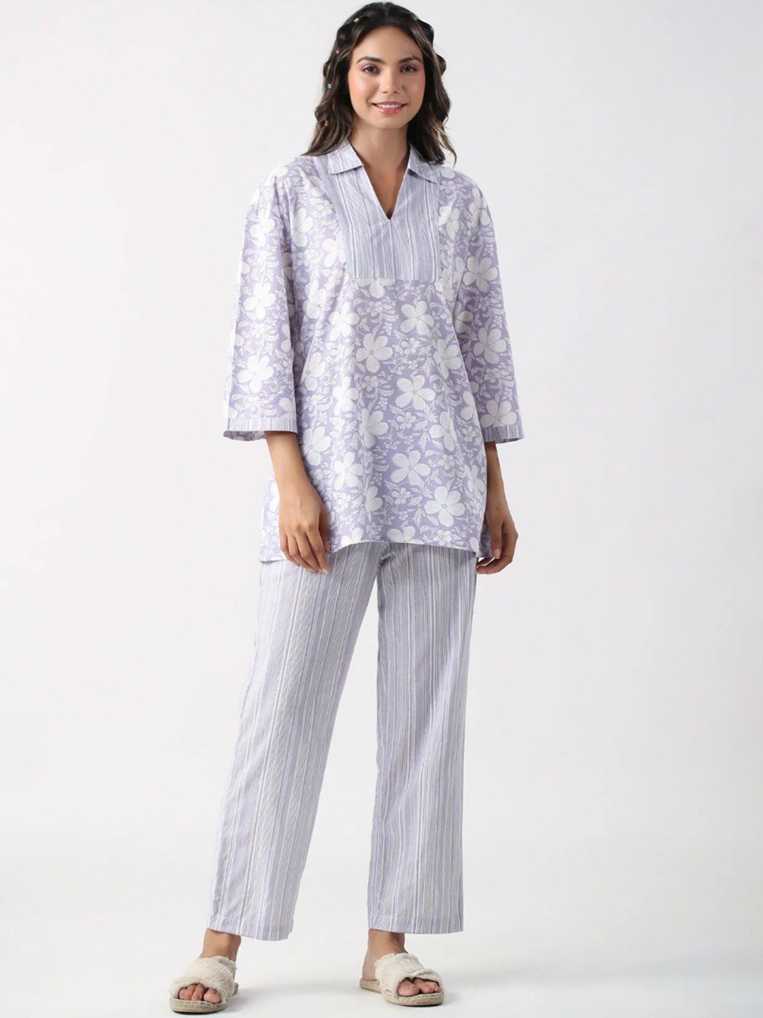 

ISHA TRADE Floral Printed Tunic With Trouser, Purple