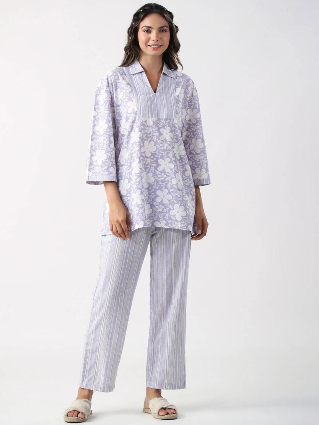 

ISHA TRADE Floral Printed Tunic With Trouser, Purple
