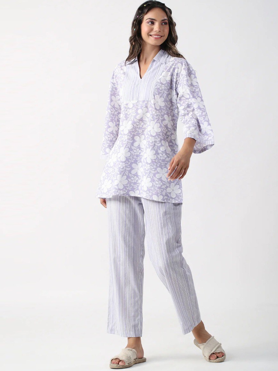 

ISHA TRADE Floral Printed Tunic With Trouser, Purple