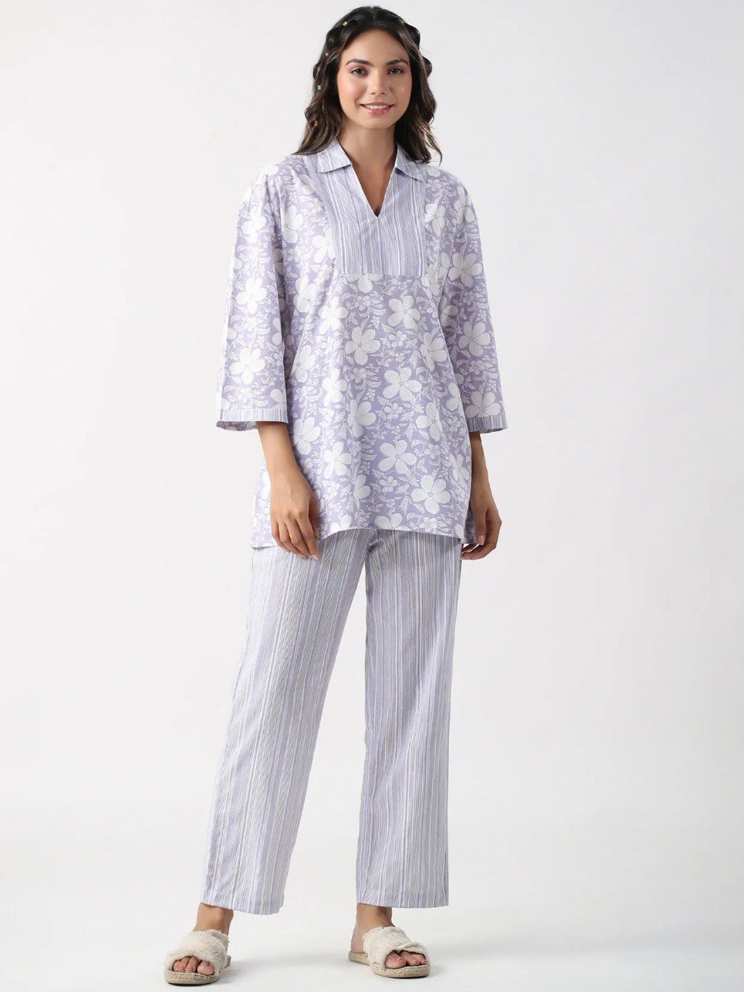 

ISHA TRADE Floral Printed Tunic With Trouser, Purple