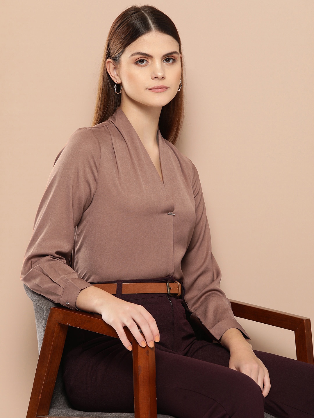 

her by invictus Solid Shirt Style Top, Camel brown