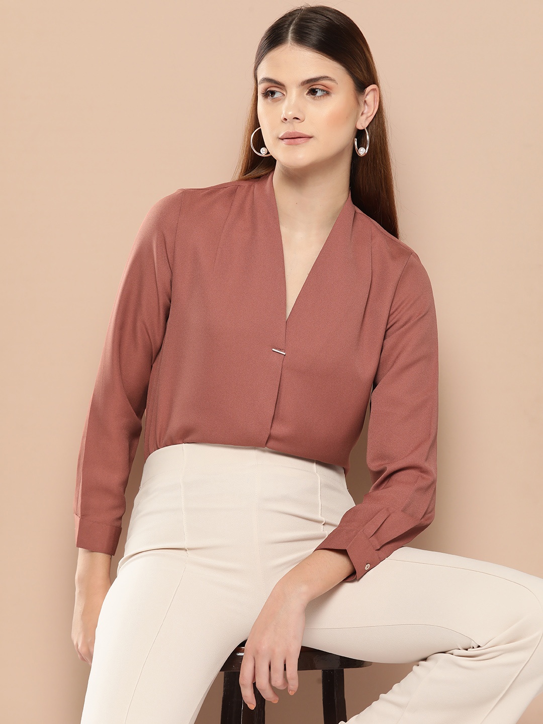 

her by invictus Solid Shirt Style Top, Brown