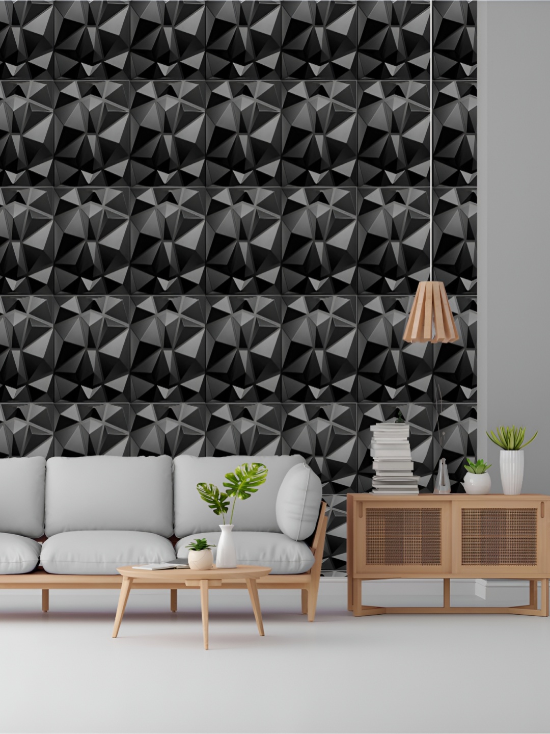 

KAYRA DECOR Black 100 Pieces Diamond Design 3D PVC Wall Panels