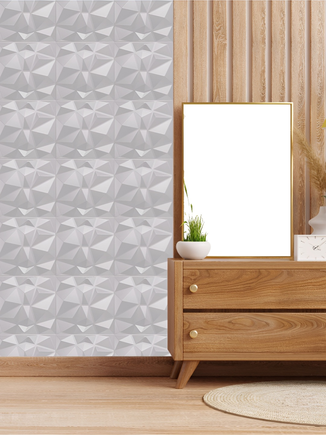

KAYRA DECOR White 33 Pieces Diamond Design 3D PVC Wall Panels