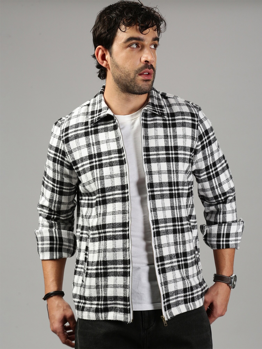 

British Club Standard Tartan Checks Button Down Collar Slim Fit Casual Shirt, Black