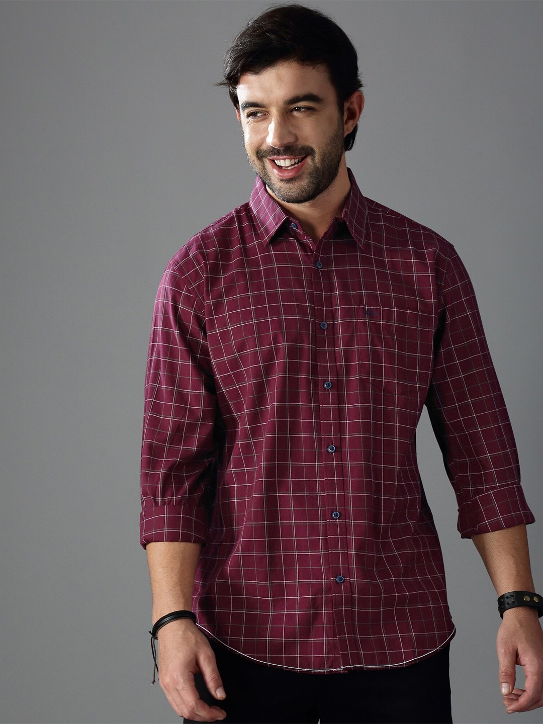 

British Club Standard Checked Twill Cotton Slim Fit Casual Shirt, Burgundy
