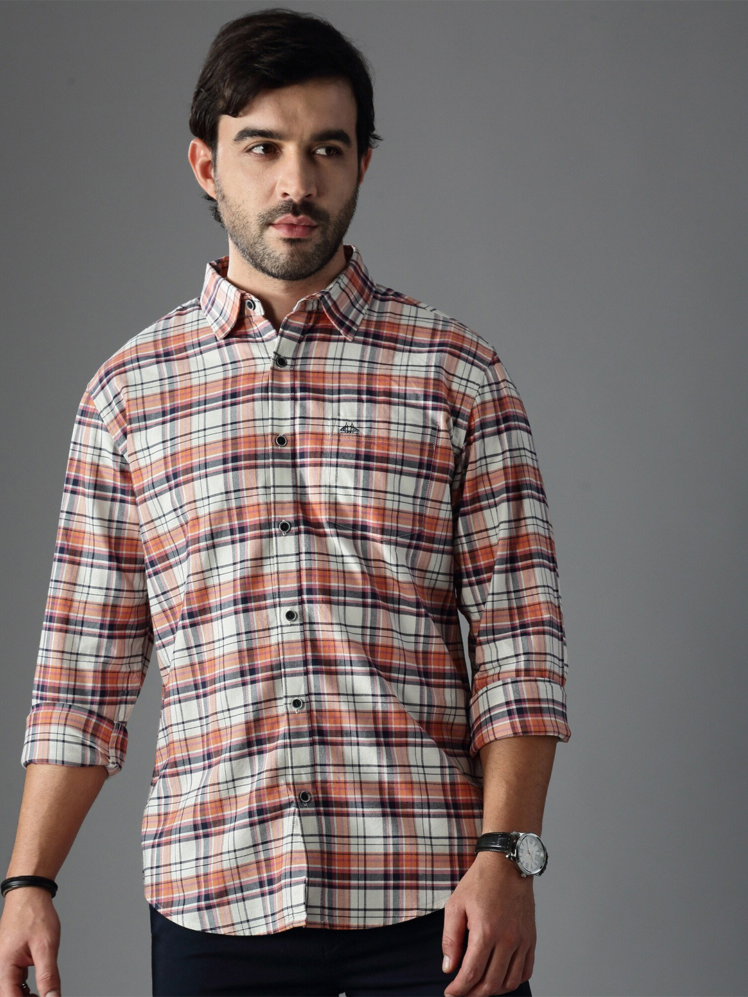 

British Club Men Orange Standard Slim Fit Oxford Casual Shirt