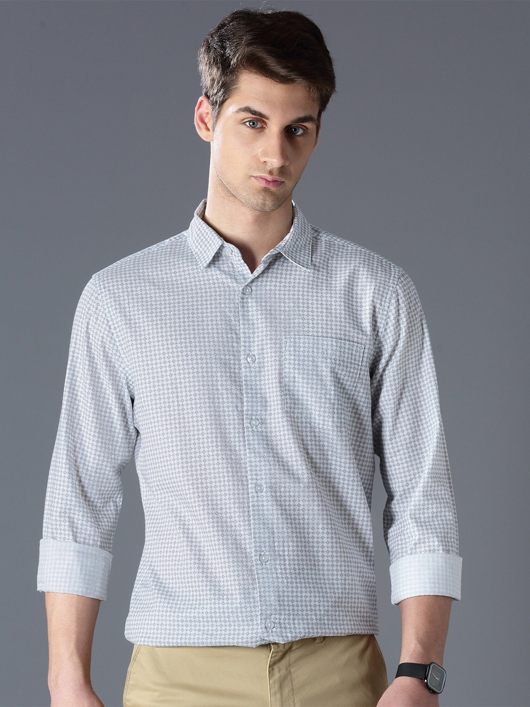 

British Club Men Grey Standard Slim Fit Casual Shirt