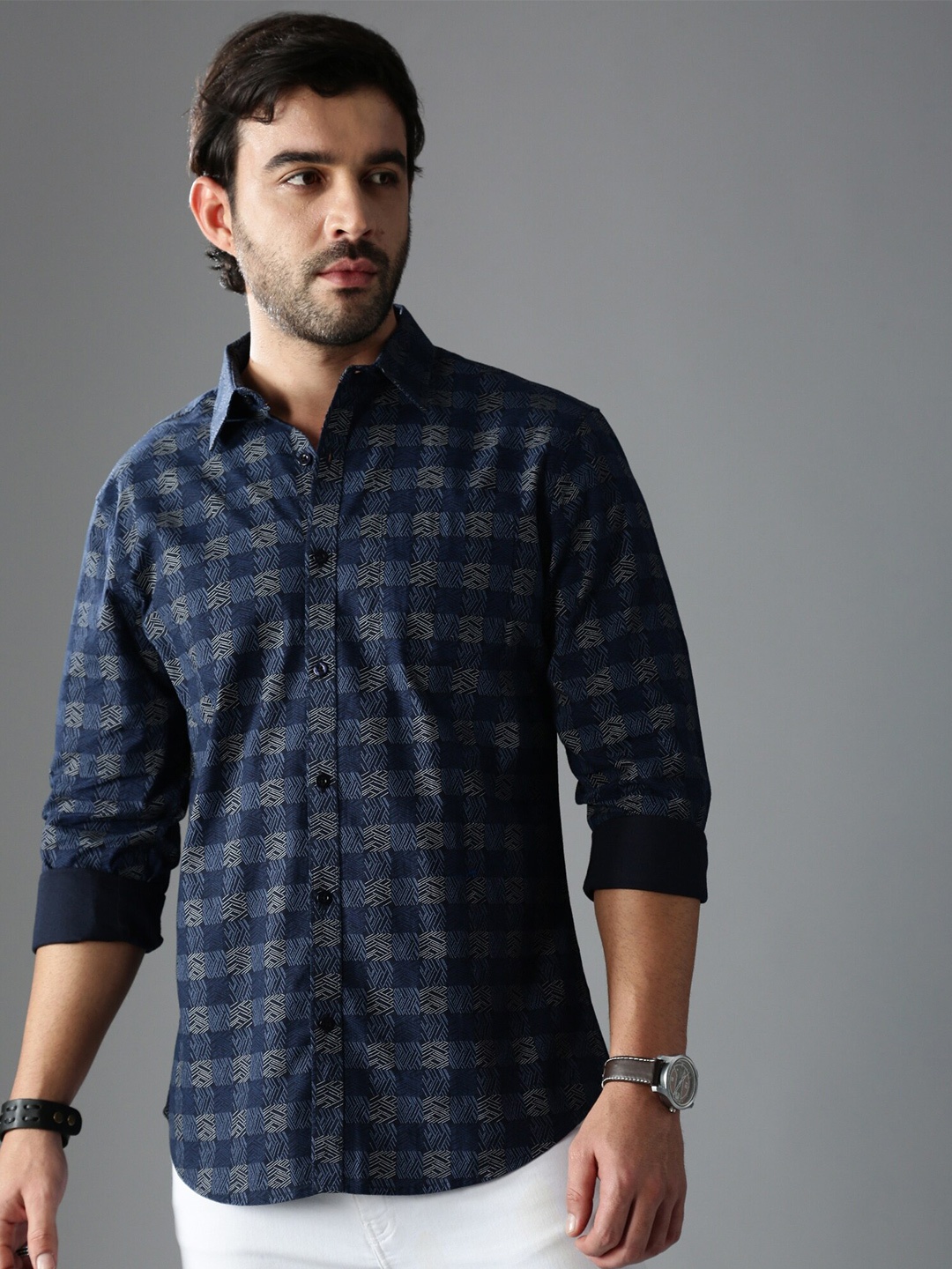 

British Club Standard Slim Fit Checked Casual Shirt, Navy blue