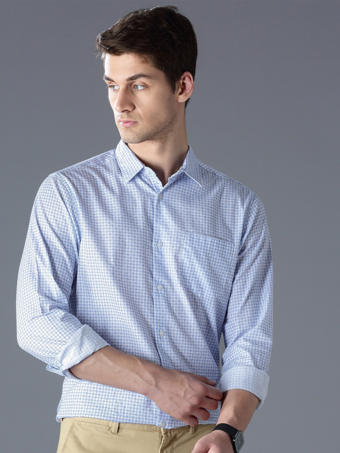 

British Club Standard Slim Fit Checked Casual Shirt, Blue