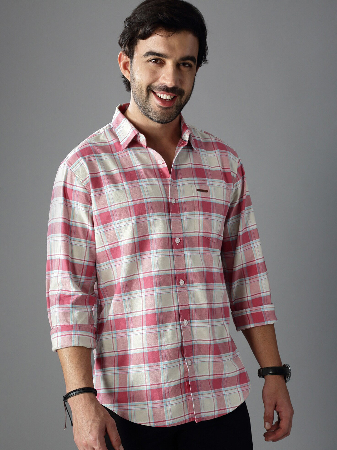 

British Club Standard Slim Fit Oxford Checked Casual Shirt, Pink