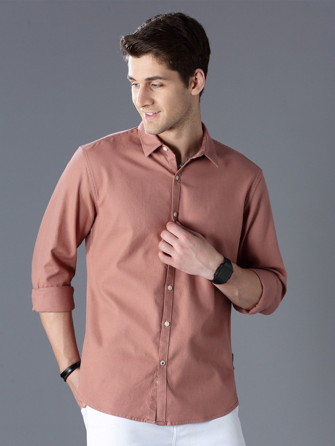 

British Club Standard Slim Fit Dobby Cotton Casual Shirt, Mauve