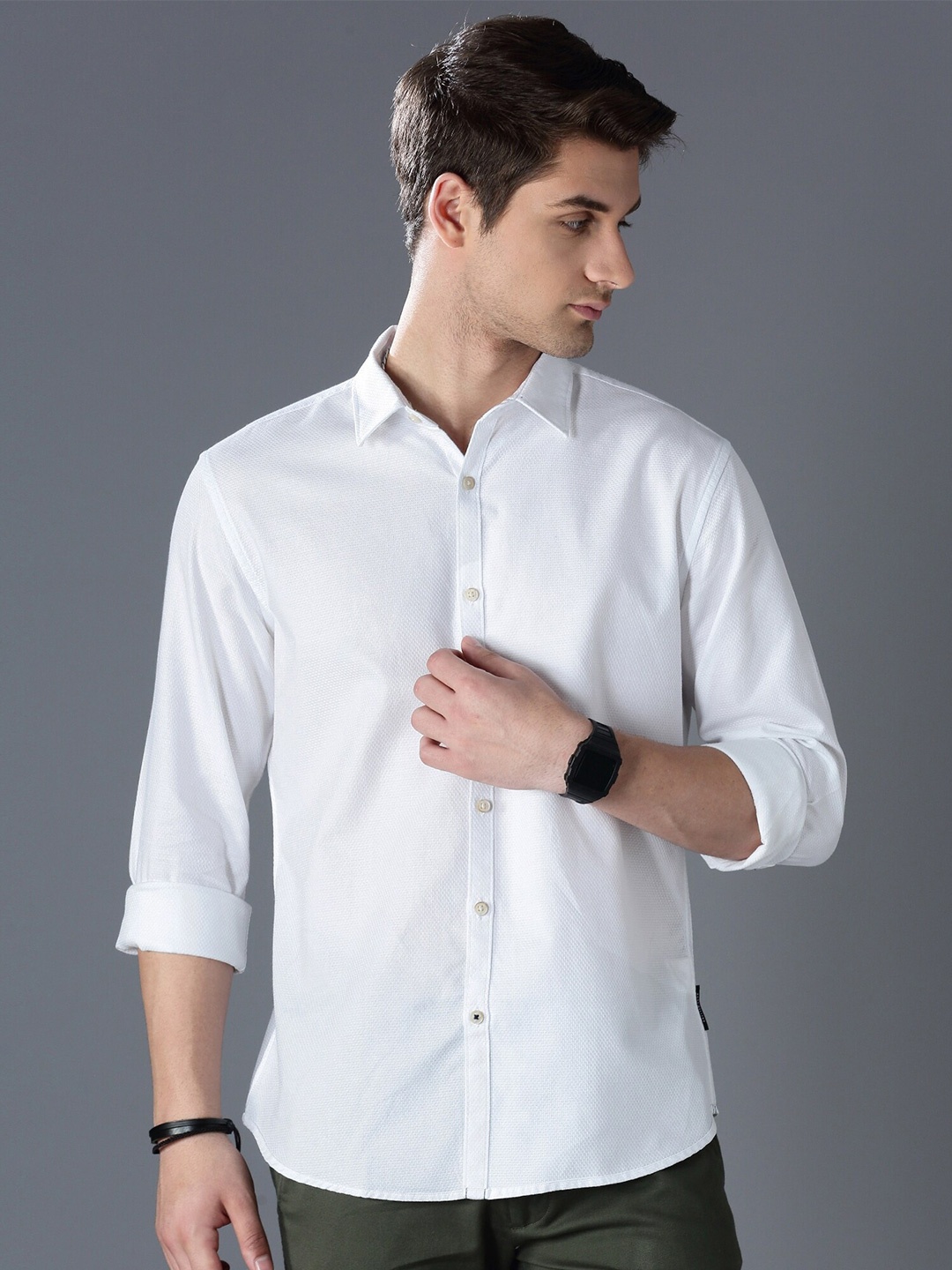 

British Club Standard Slim Fit Dobby Cotton Casual Shirt, White