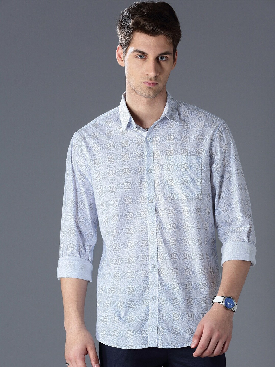 

British Club Standard Slim Fit Printed Cotton Casual Shirt, White