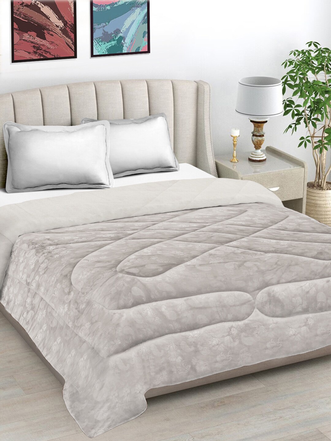 

FABINALIV Off White Ethnic Motifs Woollen 950 GSM Heavy Winter Double Bed Quilt