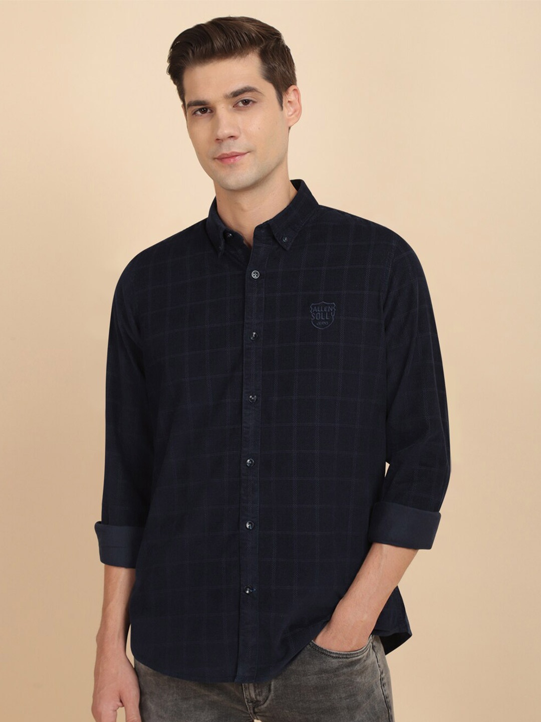 

Allen Solly Cotton Button-Down Collar Checked Casual Shirt, Navy blue