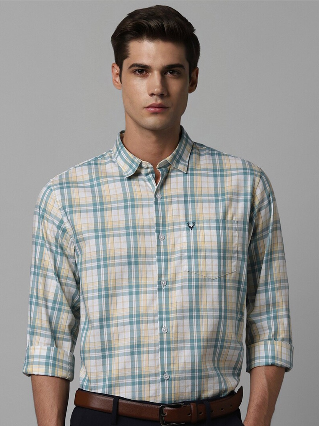 

Allen Solly Slim Fit Tartan Checks Pure Cotton Formal Shirt, White