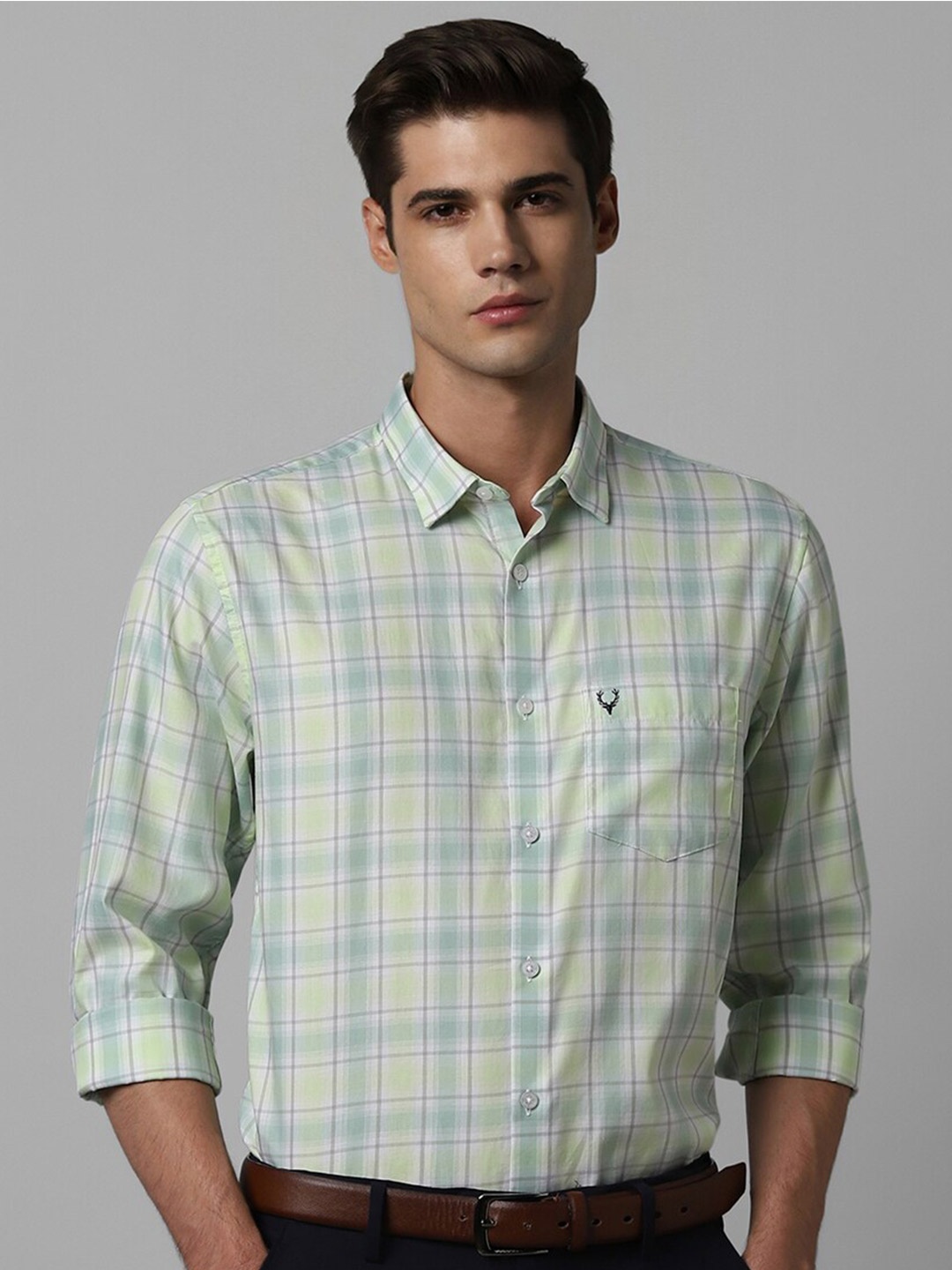 

Allen Solly Slim Fit Tartan Checks Pure Cotton Formal Shirt, Green