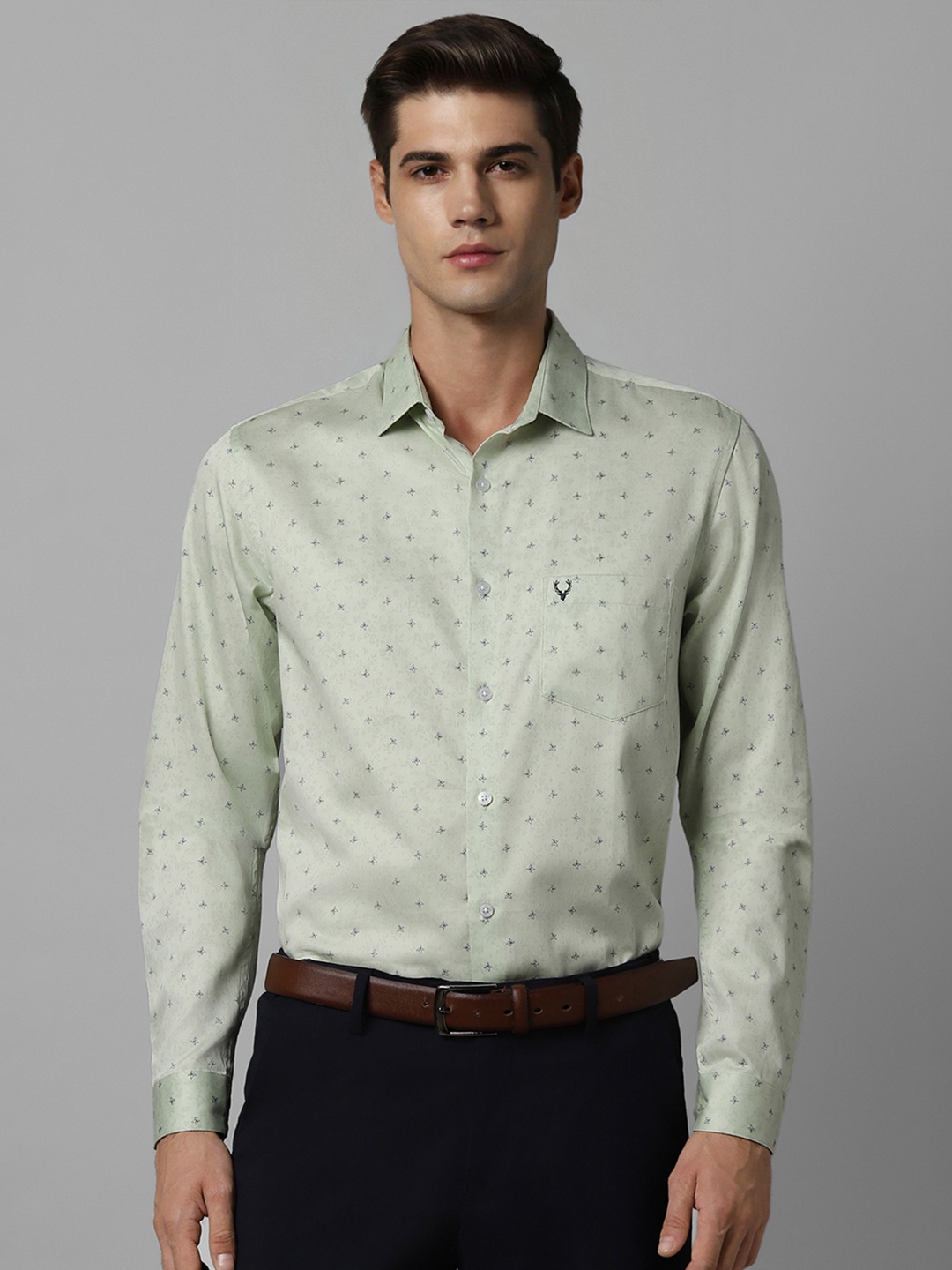 

Allen Solly Printed Spread Collar Cotton Slim Fit Formal Shirt, Green