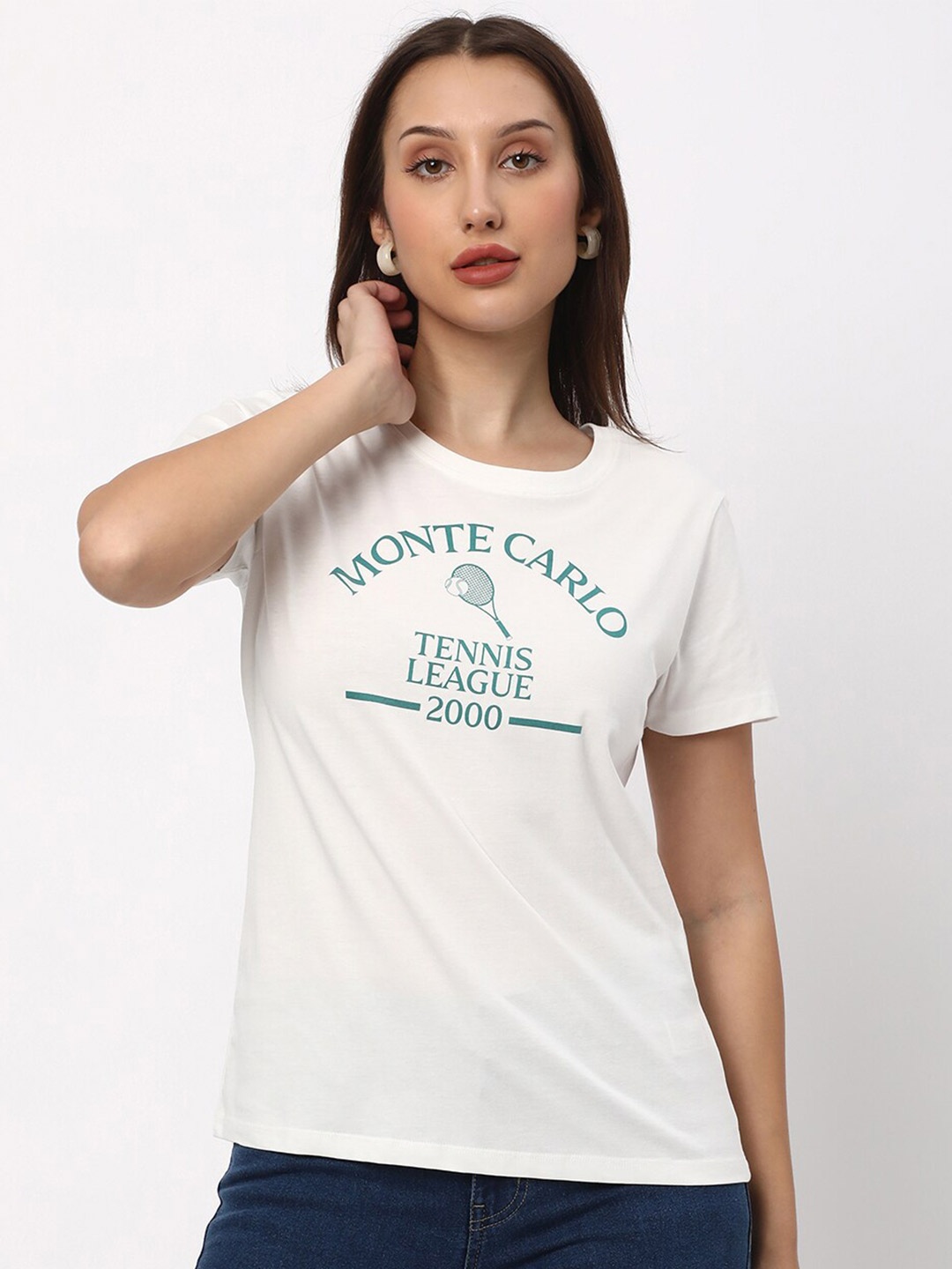 

R&B Typography Printed Round Neck Cotton T-shirt, White