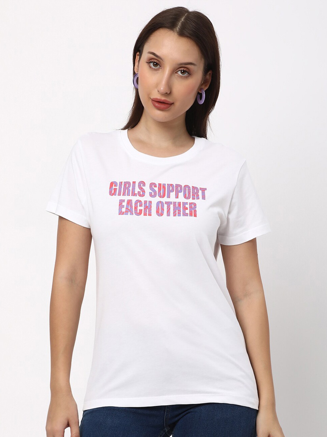 

R&B Typography Printed Round Neck Cotton T-shirt, White