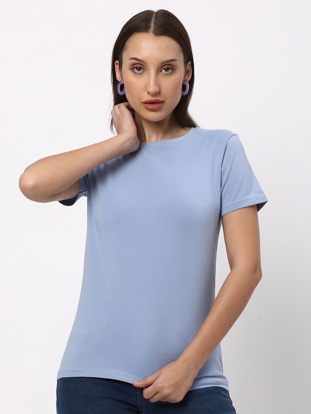 

R&B Round Neck Cotton T-shirt, Blue