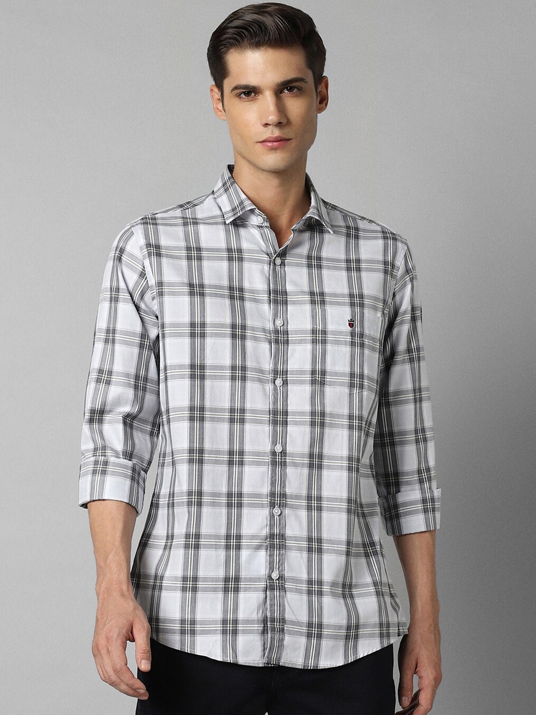 

Louis Philippe Sport Slim Fit Tartan Checked Pure Cotton Casual Shirt, White