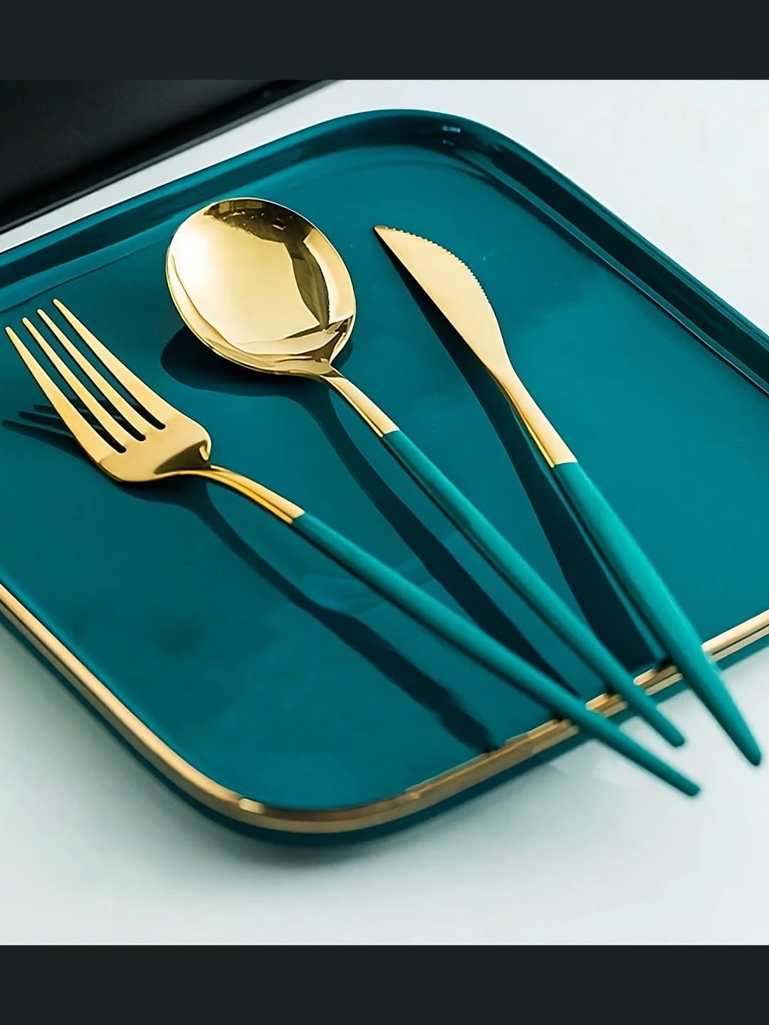

BonZeaL 36 Pcs Gold & Green Premium Stainless Steel Cutlery Set