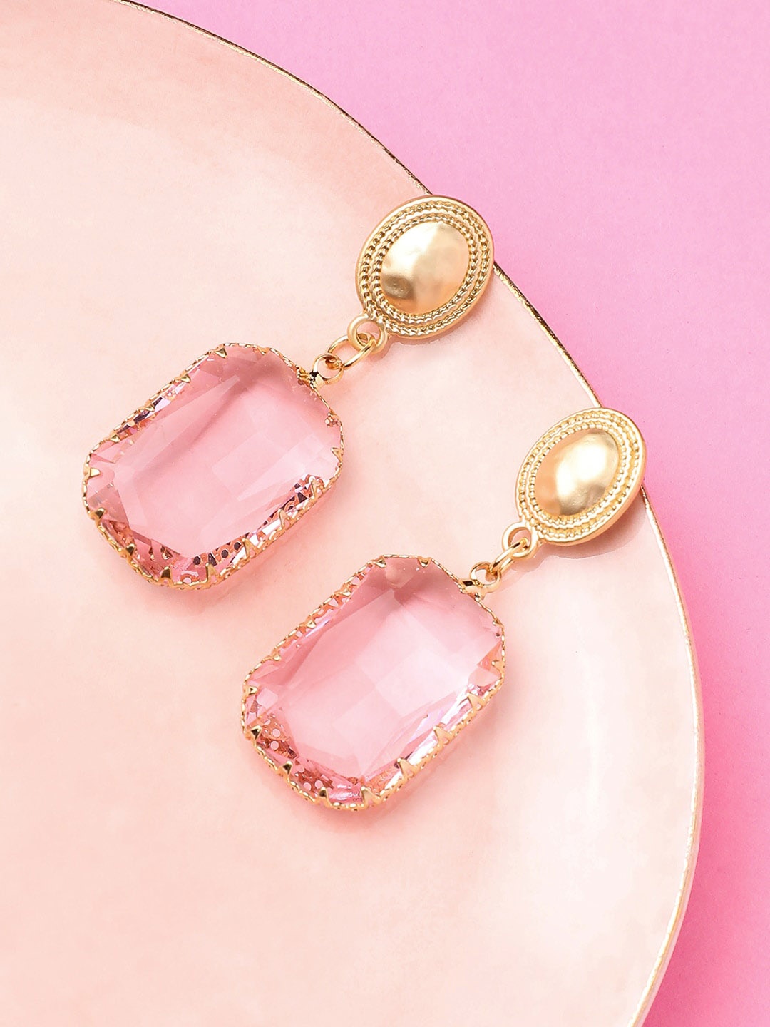 

DressBerry Gold-Plated Stone-Studded Contemporary Drop Earrings